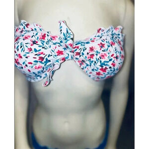 Xhilaration Floral Strapless Bandeau Bikini Top White Red Blue Size M​